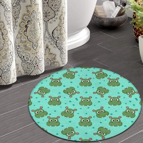 Men's Large Home Decor Mat, Soft Round Yoga Carpet, Non Slip Machine Washable Home Office Circle Rug Cute Cartoon Hippo, 60inch