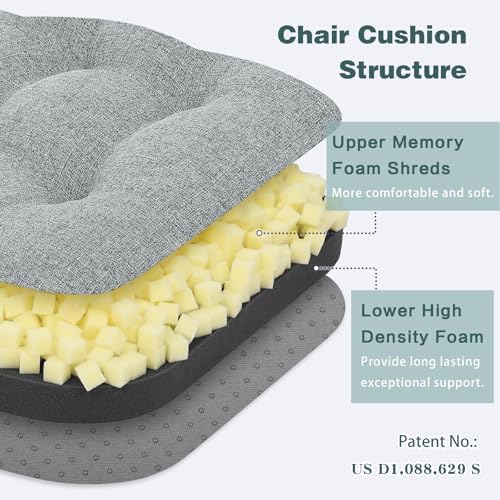 baibu Patented Dining Chair Cushions, 2 Pack, 16.5 x 16.5 x 3.5 in, Grey