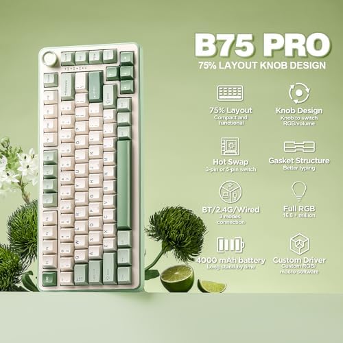 YUNZII B75 PRO 75% Wireless Mechanical Keyboard(Matcha Green,MilkV2)