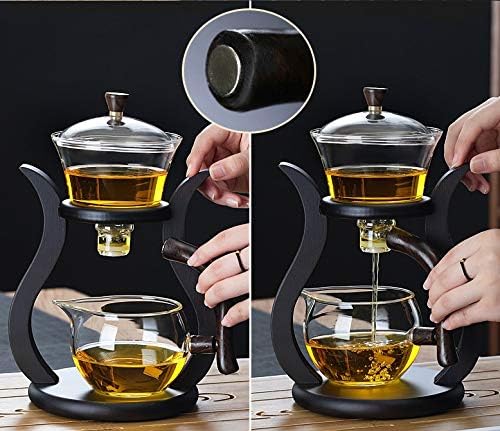 RORA Lazy Kungfu Glass Tea Set Semi Automatic Drip Rotating with Infuser Glass Teapot Set (6 cups)
