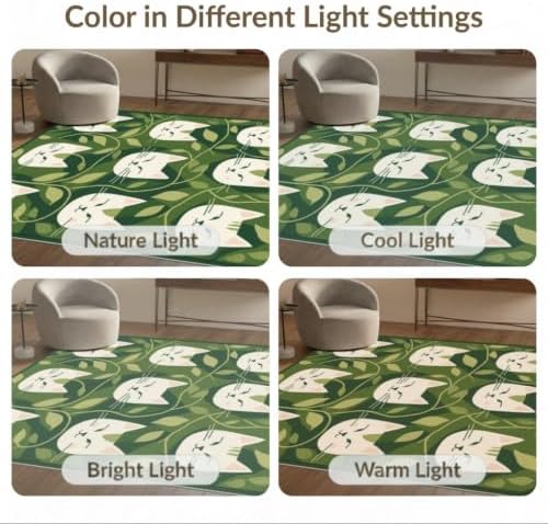 8'x10' Green Cat Forest Faces Interlinked by Ultra-Soft Area Rug
