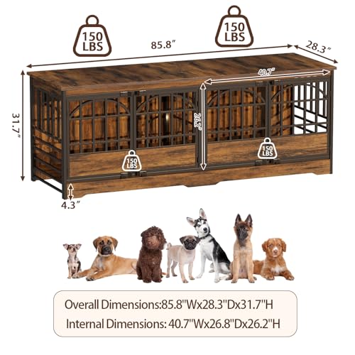 86" Double Dog Crate with Divider, Cognac Brown