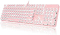 YSCP Typewriter Style Mechanical Gaming Keyboard White Backlit Wired with Blue Switch Retro Round Keycap 104 Keys Keyboard (Pink)