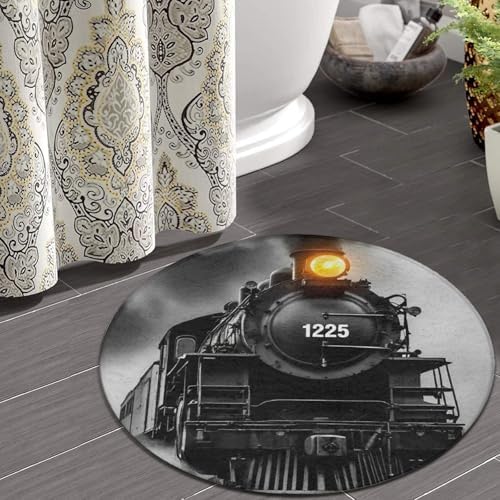 Circular Rugs Large Modern Round Area Rug Fashion Decor Mat for Home Office Black Steam Train