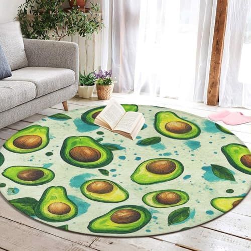 Large Round Area Rug Home Decor Modern Bathroom Rug Kitchen Office Circle Rug for Living Room Sofa Circle Cute Mat Fruits Exotic Avocado Art, 24inch