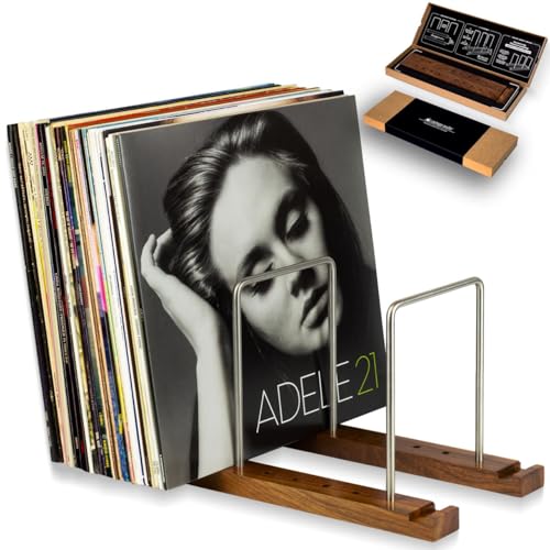 Vinyl Record Storage Holder, 75 LPs, Solid Walnut & Steel