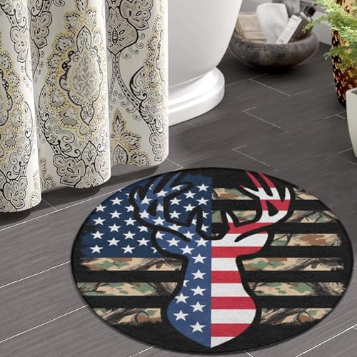 Circular Rugs Large Modern Round Area Rug Fashion Decor Mat for Home Office Camo Deer Hunting Camouflage USA Flag