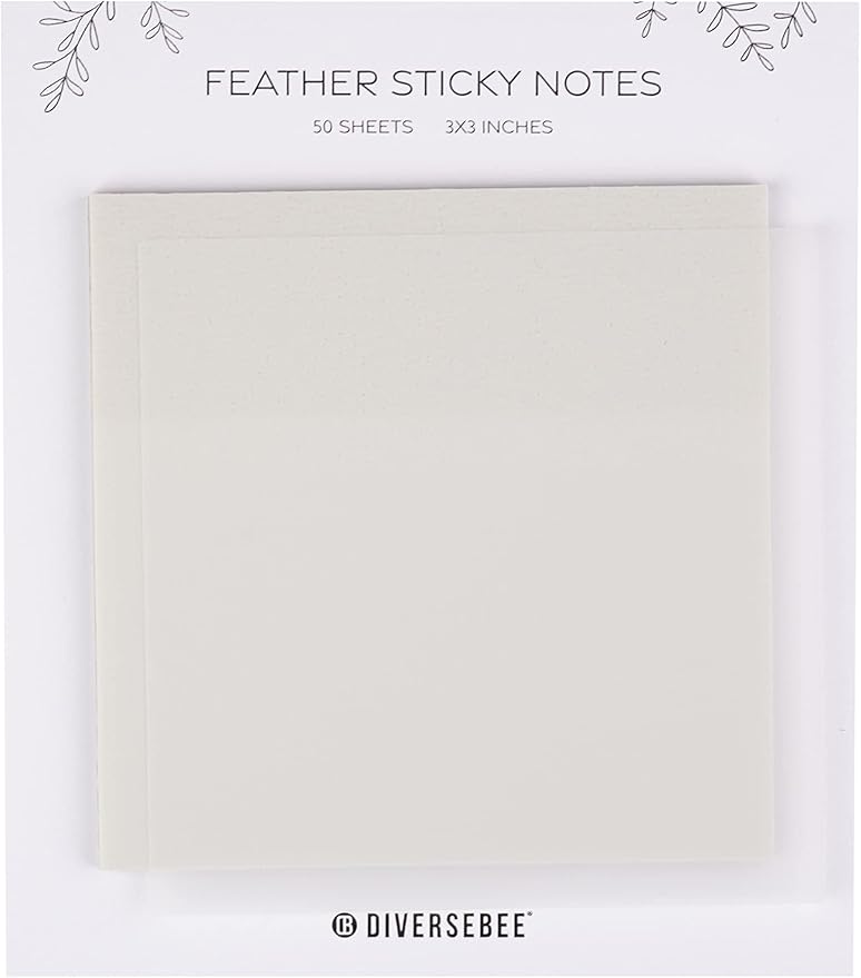DiverseBee 50 Sheets Pastel Transparent Sticky Notes, 3x3” Clear Sticky Tabs, Translucent Page Flags Book Markers Stickers, Planner Accessories, Bible Journaling Study Office School Supplies (Feather)