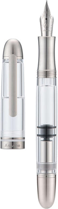 Asvine P36 Titanium Fountain Pen Piston Filling, Iridium Medium Nib Clear Transparent Acrylic Smooth Writing Pen Case Set