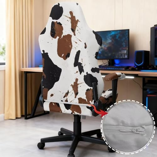 Animal Print Gaming Chair Cover Stretchable Game Chair Slipcovers with 2 Armrest Covers, Scratch-Proof Gamer Desk Chair Covers for Computer Office Seat