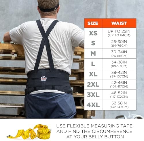 Ergodyne ProFlex 1650 Back Support Belt, 7.5" Elastic, Adjustable, Removeable Straps, Black, 2X-Large