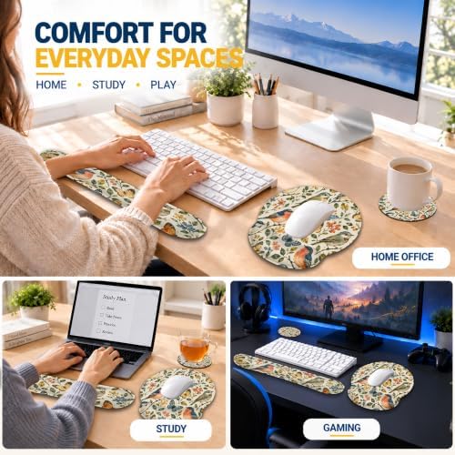 Birds Butterfly 3 Piece Wrist Rest Mouse Pad Set with Keyboard Support