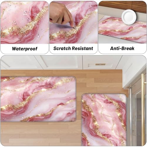 Tyrot Gold Pink Kitchen Mats for Floor 2 Pcs 17.3"X28"+17.3"X47"