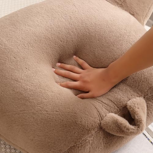 Large Plush Backrest Pillow for Sitting in Bed,Faux Fur,Khaki