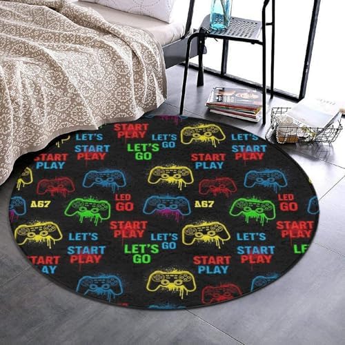 Machine Washable Modern Round Area Rug, Room Sofa Yoga Soft Round Carpet, Home Decor Non Slip Kitchen Office Circle Rug Video Game Weapon Cool Games Pattern