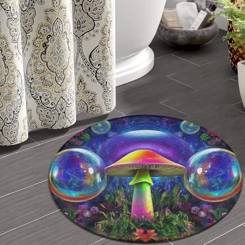 Highly Premium Quality Floor Mat, Office Chair Decor Mat, Room Sofa Yoga Soft Round Carpet Trippy Magic Mushrooms Art, 24inch