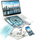 Laptop Stand for Desk with Quiet Cooling Fans - 2-in-1 Rotating Base with Phone Holder, Ergonomic Computer Stand, Aluminum Laptop Riser Foldable for Office Home fits MacBook Air Pro, Dell, HP (silver)