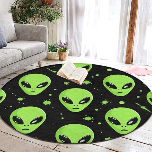 Fashion Round Area Rug Large Non Slip Carpet, Space Alien Art Unisex Home Decor Mat
