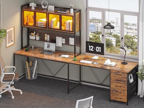 L Shaped Gaming Corner Desk with Drawers, Hutch and Storage Shelves
