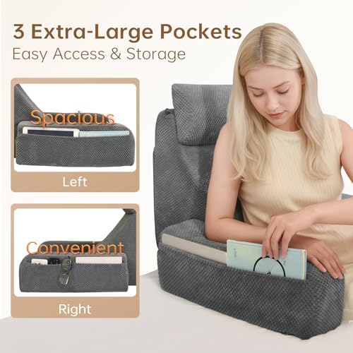 Vekkia 19'' Reading Pillow for Adults with XL Side Pockets