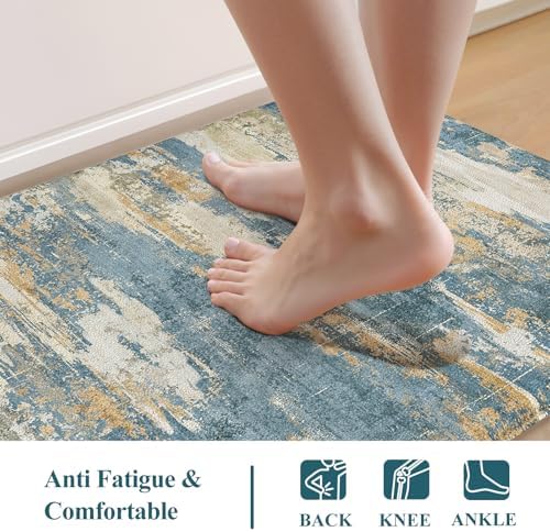 Collive Anti Fatigue Mats for Kitchen Floor, Bule Kitchen Rugs Sets of 2