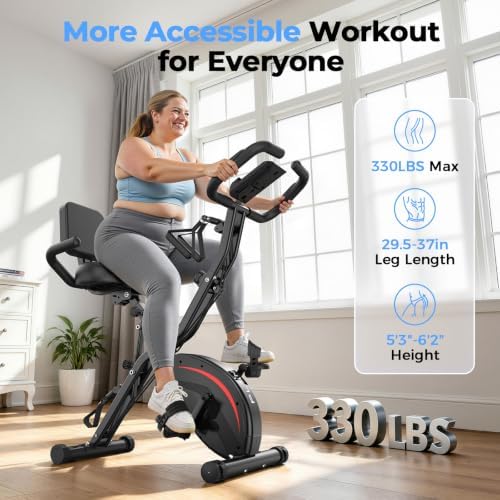 PLENY Folding Exercise Bike, 5 IN 1 Indoor Stationary Bikes for Home