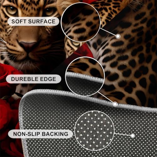 Leopard Round Rug - 6ft Washable Cheetah Print Round Area Rug for Living Room, Animal Floral Circle Rugs Soft Non-Slip Carpet for Bedroom Dining Table Decor Mat