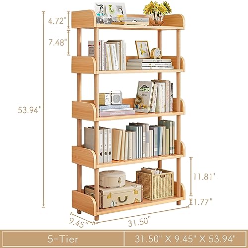 5-Tier Wooden Open Bookcase, Oak