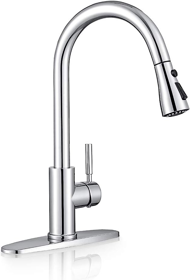 WEWE Sink Faucet, Pull Down Kitchen Faucet with Sprayer Low Lead Commercial Modern Stainless Steel rv Farmhouse Kitchen Faucet Single Handle 1 or 3 Hole Kitchen Sink Faucet, Polished Chrome