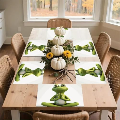 Funny Frog Doing Yoga Placemats 12x18 Inch Farmhouse Table Mats