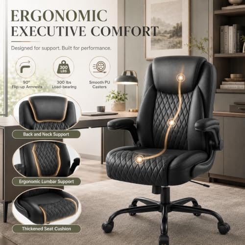 GTPLAYER Office Executive Chair with Flip-up Arms, Black