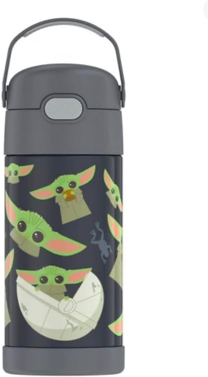 THERMOS FUNTAINER Water Bottle with Straw - 12 Ounce - Kids Stainless Steel Vacuum Insulated Water Bottle with Lid, Mandalorian