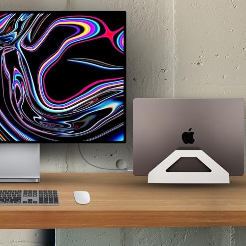 Vertical Laptop Stand, Space Saving Holder for MacBook with Tool-Free Width Adjustment, Pretty Anodized Aluminum for Desk, Universal Fit for 10-17" Laptop