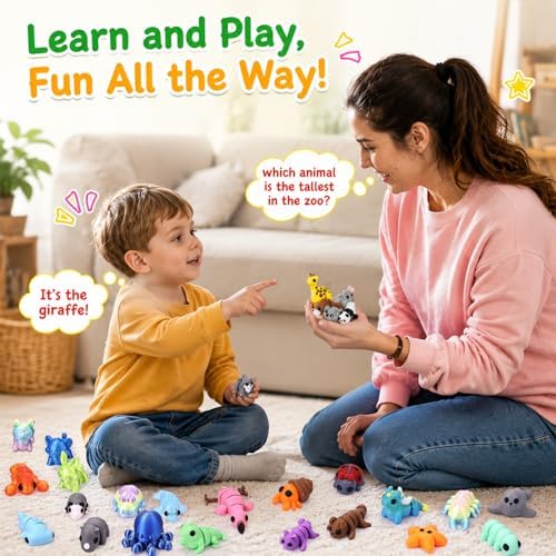156 pcs 3D Printed Animal Figurines, Mini Articulated Animal Figurines Toys, Party Favors, Pocket Fidget Toys Bulk, Goodie Bag Stuffers, Exchange Gifts for Boys Girls , Desk Pets, Classroom Rewards