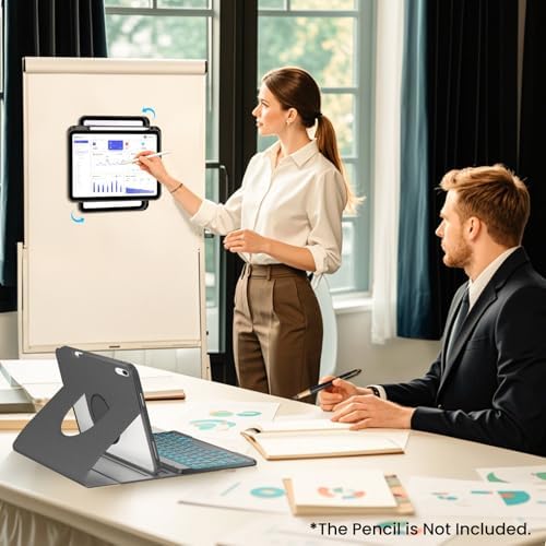 Magnetic Keyboard Case for iPad 10th/11th Generation A16, 10.9/11 Inch 7 Color Backlit Detachable Wireless Keyboard, 360° Rotatable Cover with Pencil Holder for iPad 10th Gen 2022 (Black)
