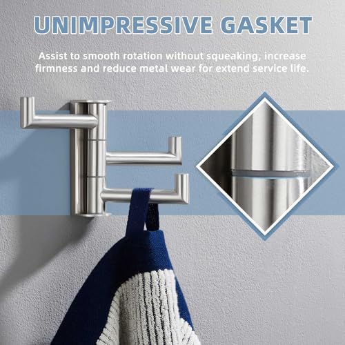 Suyar Swivel Towel Hook Brushed Nickel, Bathroom Robe Hook with 3 Arms
