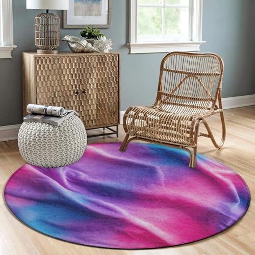 Fashion Round Area Rug Large Non Slip Carpet, Purple Rainbow Bisexual Pride Flag Art Unisex Home Decor Mat