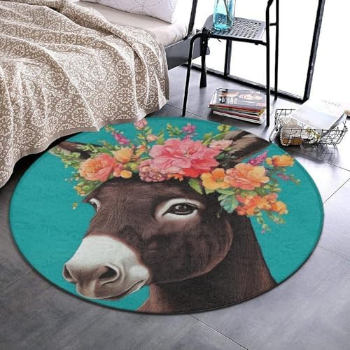 Large Round Area Rug Home Decor Modern Bathroom Rug Kitchen Office Circle Rug for Living Room Sofa Circle Cute Mat Donkey Animals, 36inch