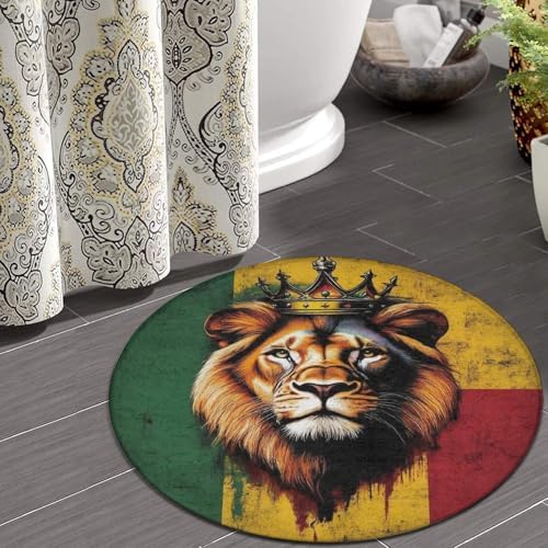 Large Round Area Rug Home Decor Modern Bathroom Rug Kitchen Office Circle Rug for Living Room Sofa Circle Cute Mat Rasta Flag Lion Splatter Painting, 24inch