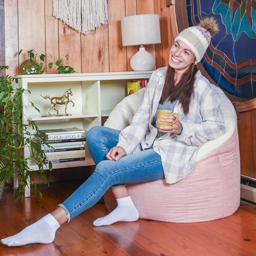 Big Joe Milano Bean Bag Chair for Kids, Teens, Adults, Oat Sherpa and Desert Rose, Vegan Suede, Lightweight Seat for Reading Nook and Gaming, 2.5 Foot Refillable