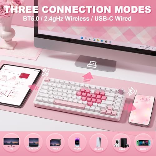 YUNZII B75 PRO 75% Wireless Mechanical Keyboard (White Heart,Cocoa V2)