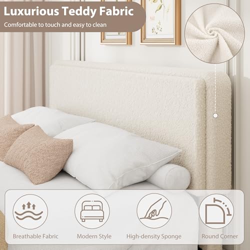 Bed Frame with 2 Storage Drawer, Cream Beige, King