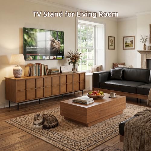 86" Modern Solid Wood Media Console, 6-Drawer Storage Sideboard