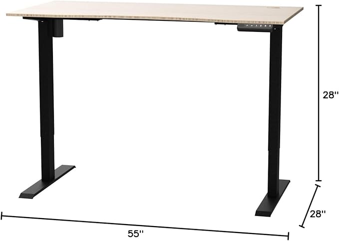 FLEXISPOT EN2 Whole-Piece Bamboo Standing Desk with Clamp Power Strip, 55 x 28 Electric Stand Up Height Adjustable Desk with Cable Management (Black Frame + 55" Bamboo Top, 2 Packages)