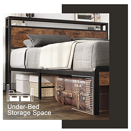 King Size Bed Frame, Platform Bed with 2-Tier Storage Headboard