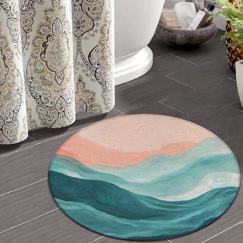Circular Rugs Large Modern Round Area Rug Fashion Decor Mat for Home Office Abstract Painting Beach Sand Wave Pink Blue Teal