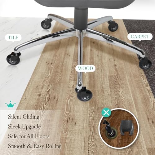 AXL 2.8” Heavy Duty Office Chair Caster Wheels Replacement, Universal Fit PU Rollers for Hardwood & Carpet, Scratch-Free & Noiseless (Set of 5) (Grey/Black, 2.8 inch Black Bracket)