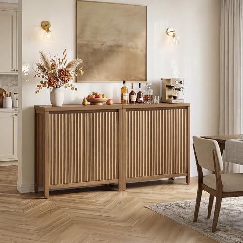 Sideboard Buffet Cabinet with Storage, Fluted Credenza Buffet Table