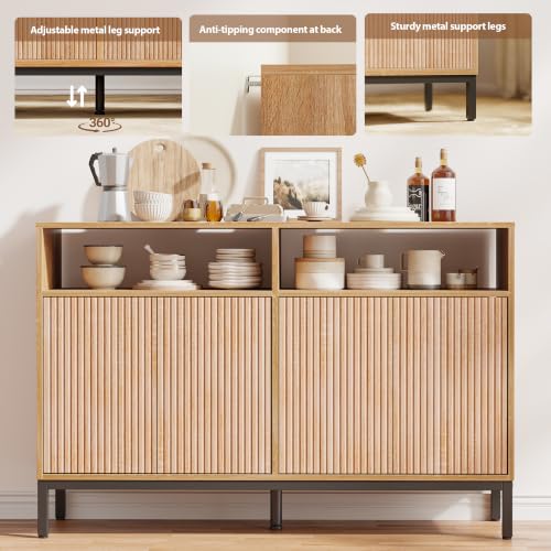 Sideboard Buffet Cabinet Storage, Modern Console Fluted Credenza