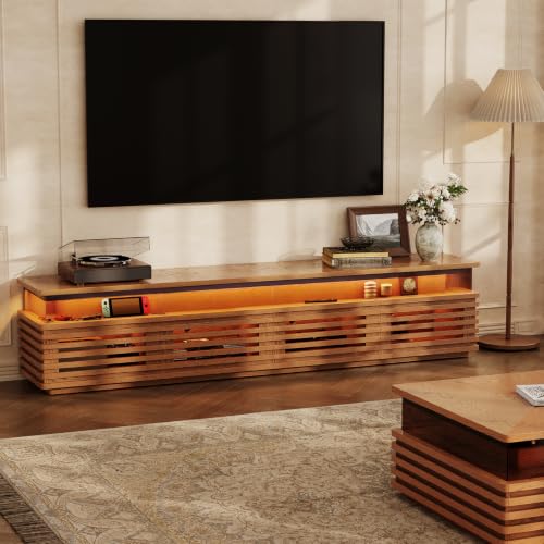 94.49'' Fully Assembled TV Stand with Adjustable LED Lights, Walnut